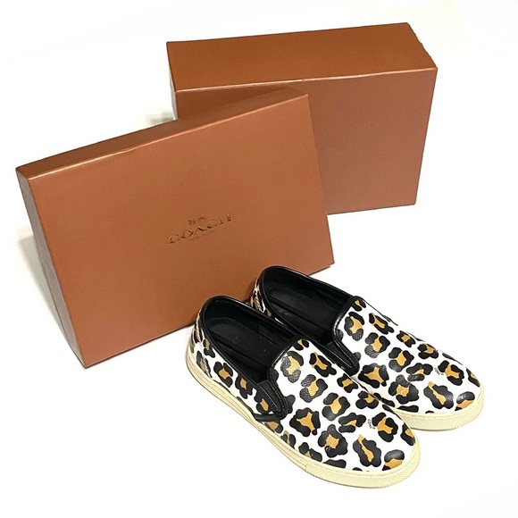 Coach Parkside Ocelot Leopard Print Leather Slip-ons - Picture 3 of 13